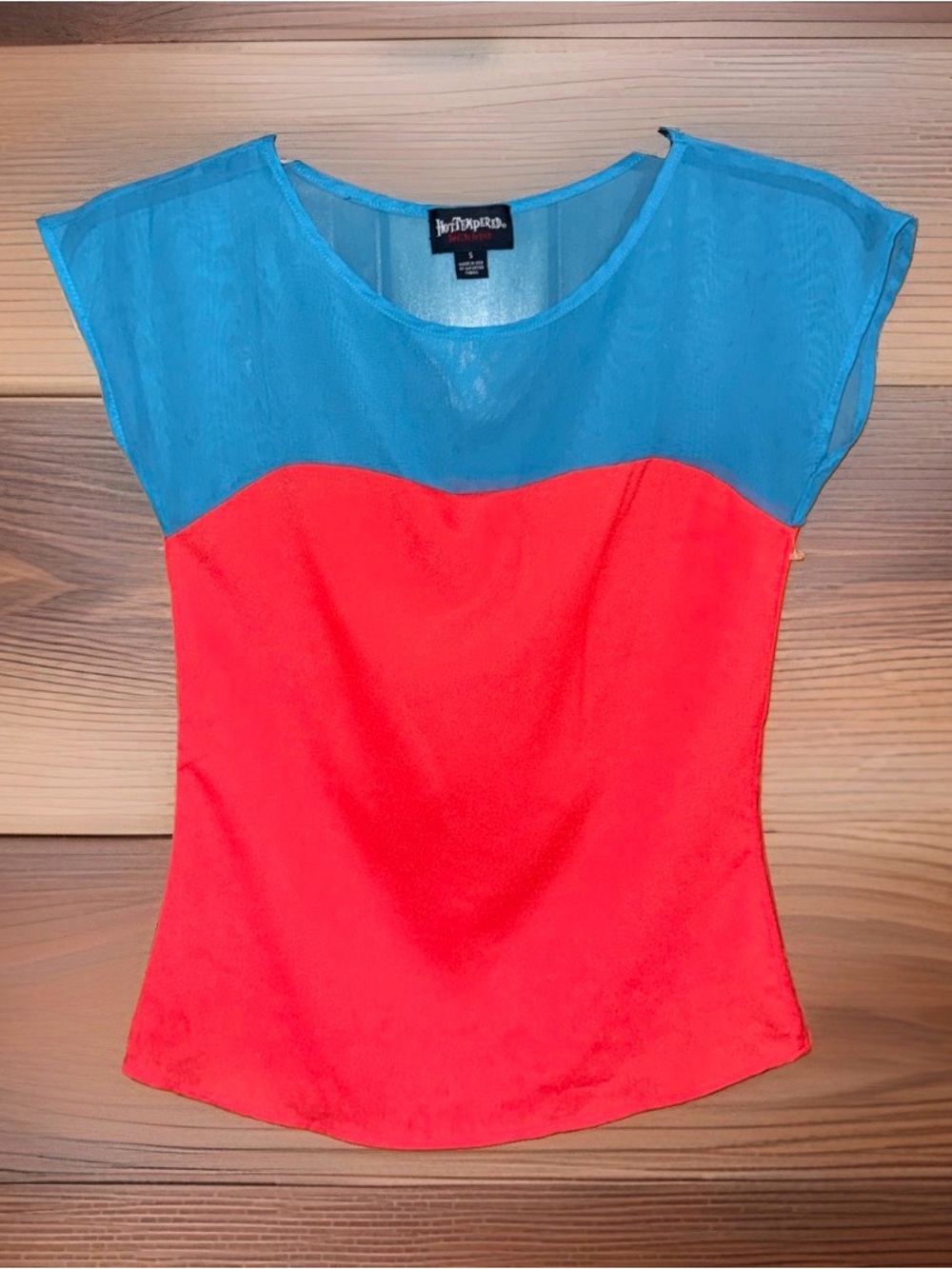Bright Coral and Sheer Turquoise Sleeveless Blouse by Hot Tempered-S-EC